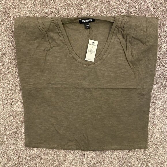 Express Womens Scoop Neck Padded Shoulder Sleeveless Tee Olive Green Size XS NWT - Picture 6 of 16